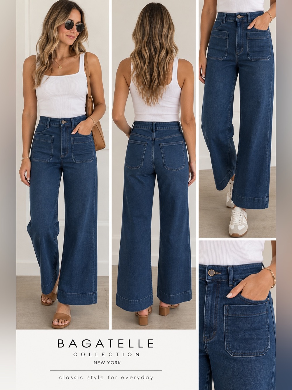 Bagatelle Collection Dark Wash Wide Leg Patch Pocket Jeans Size 28 High Rise